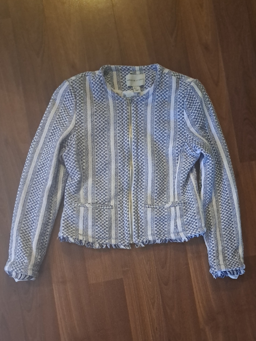 Adrienne Vittadini Blue and White Tweed Zip Jacket
